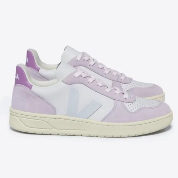 NEW Veja V-10 Sneakers EU 37 US 6 Leather Gravel Menthol Parme Women's